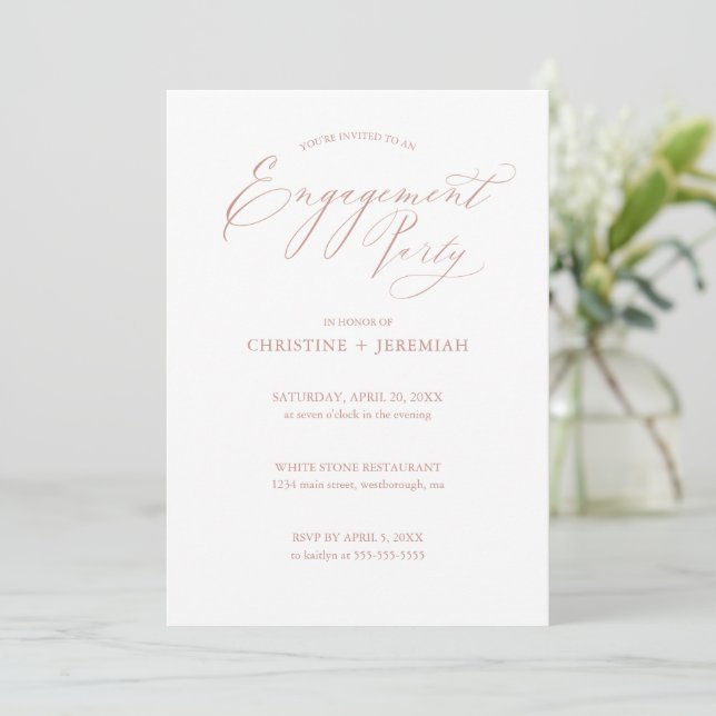 White Rose Gold Typografie Einladung (Stehend Vorderseite)