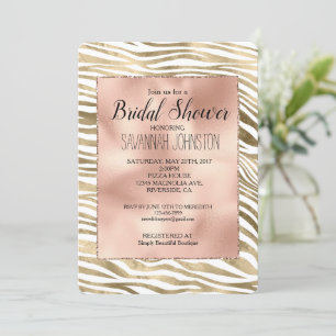 White Rose Gold Zebra Animal Brautparty Einladung