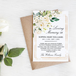 White Rose & Green Leaves Sympathy Memory Dankeskarte