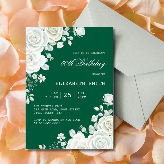 White Rose Green Pastel Geburtstag Einladung (Von Creator hochgeladen)