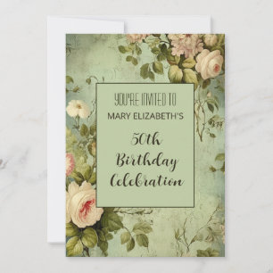 White Rose Greenery BIrthday Party Einladung