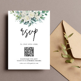 White Rose Greenery Floral QR Code Hochzeit RSVP Karte