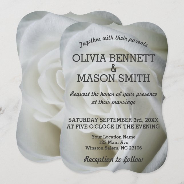 White Rose - Hochzeitskarte Einladung (Vorne/Hinten)