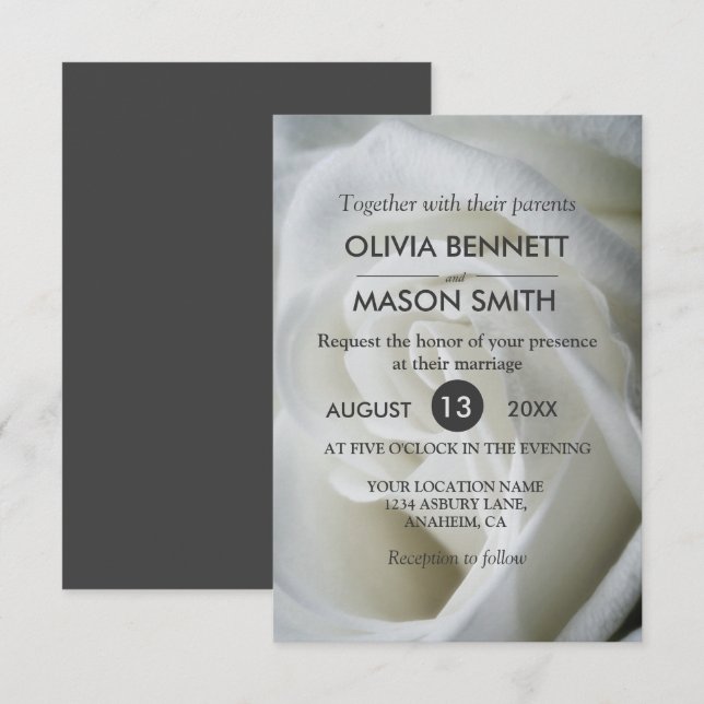 White Rose - Hochzeitskarte Einladung (Vorne/Hinten)