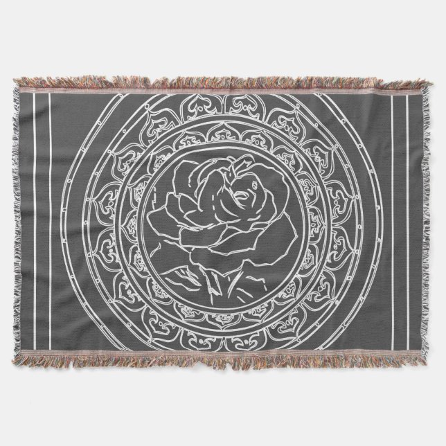 White Rose Mandala - Throw Blanket Decke (Vorderseite)