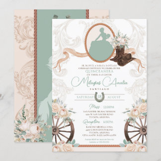White Rose Minze Green Charro Western Quinceanera Einladung