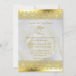 White Rose mit Gold Lace Hochzeit Einladung