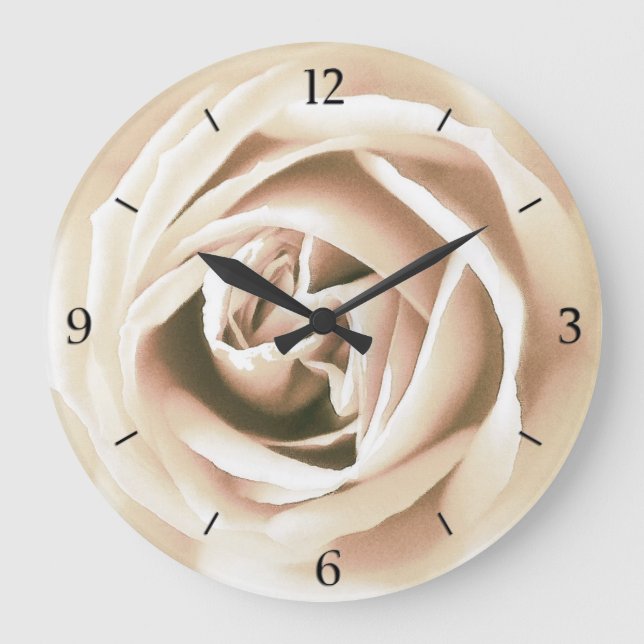 White rose print große wanduhr (Vorderseite)