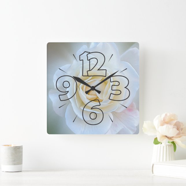 White Rose Quadratische Wanduhr (Zuhause)