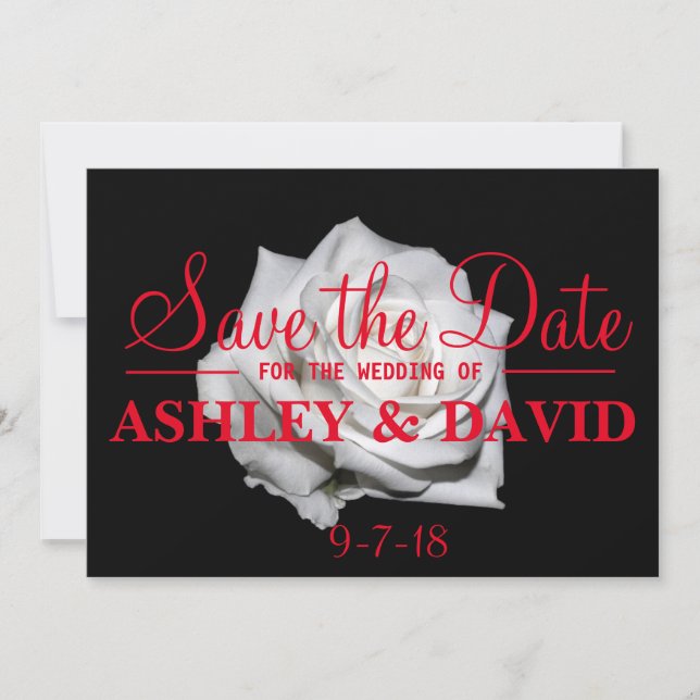 White Rose Red Script Save the Date Card (Vorderseite)