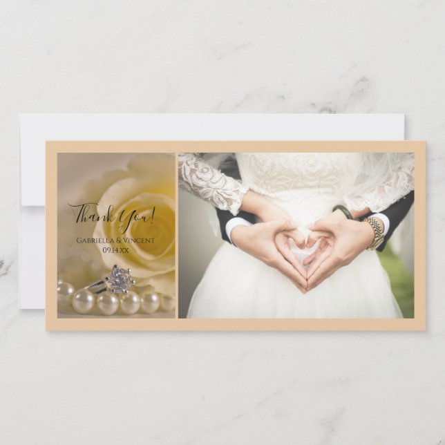White Rose, Ring and Pearls Wedding Vielen Dank Dankeskarte (Vorderseite)
