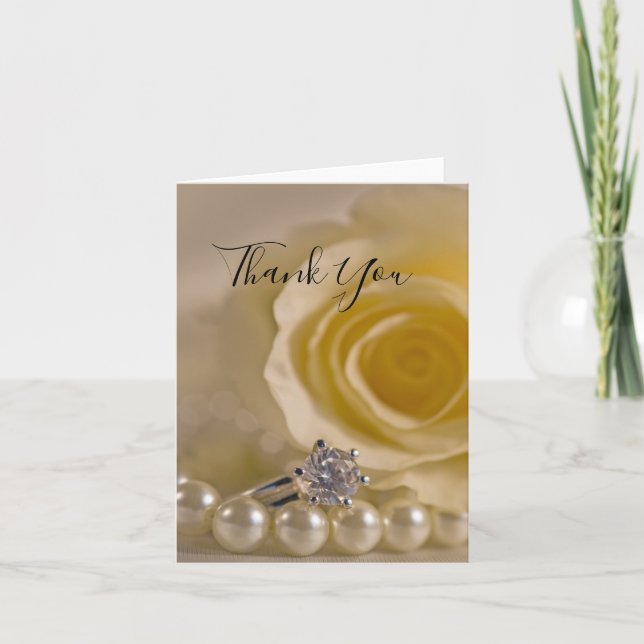 White Rose, Ring and Pearls Wedding Vielen Dank Dankeskarte (Vorderseite)