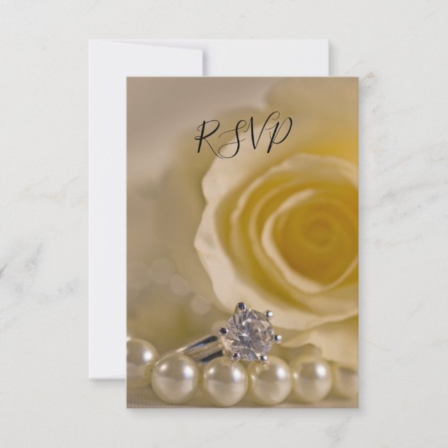 White Rose Ring Pearls Wedding RSVP Response Card Karte (Vorderseite)