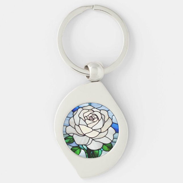 White Rose Stained Glass Schlüsselanhänger (Vorderseite)