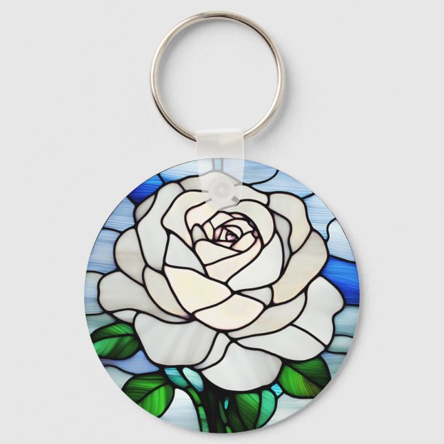 White Rose Stained Glass Schlüsselanhänger (Vorderseite)