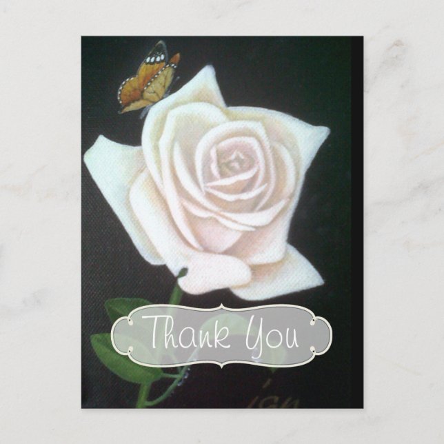 White Rose und Butterfly Danke Postkarte (Vorderseite)