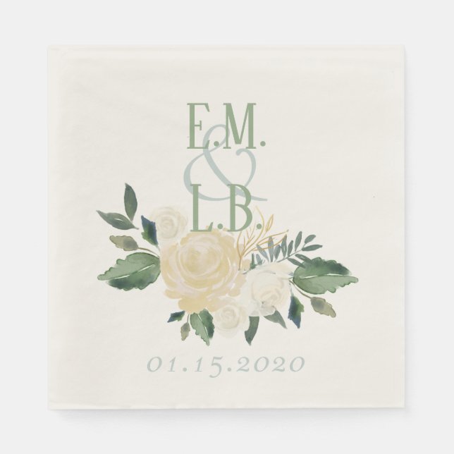 White Rose und Gold Boho Serviette (Vorderseite)