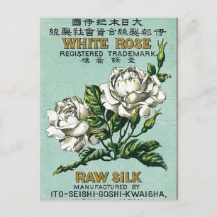 White Rose Vintages japanisches Seidenlabel Postkarte