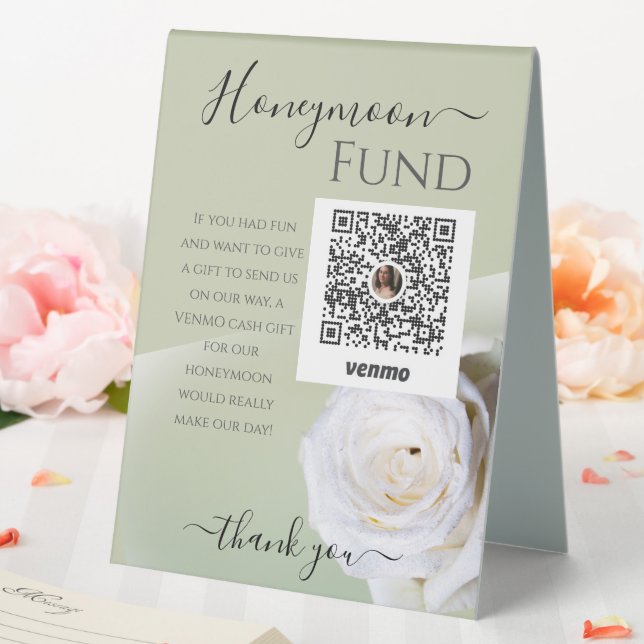 White Rose Wedding Flitterwochen Tent Sign Tischaufsteller (In Situ (Hochzeit))