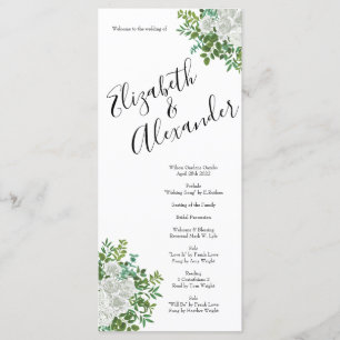 White Rose Wedding Floral Classic Menükarte