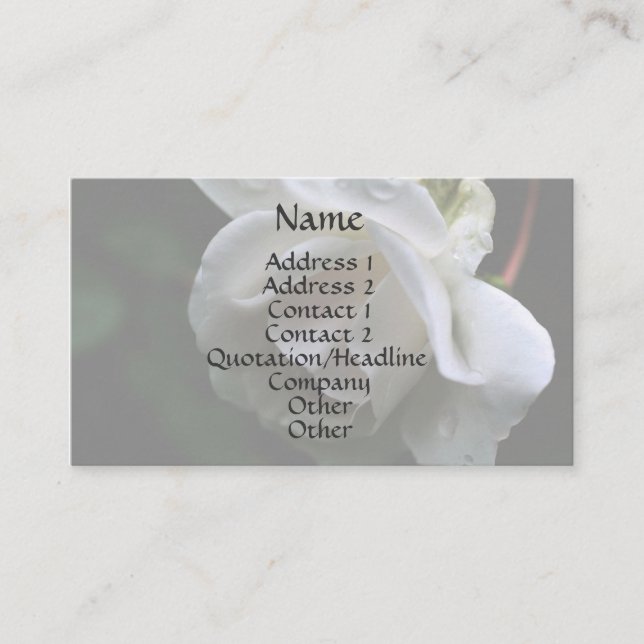 White Rosebud Raindrops Carte de visite Floral (Devant)