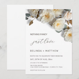 White Roses 3D Flowers Elegant White Wedding Einladung