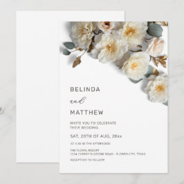 White Roses 3D Flowers Elegant White Wedding Einladung