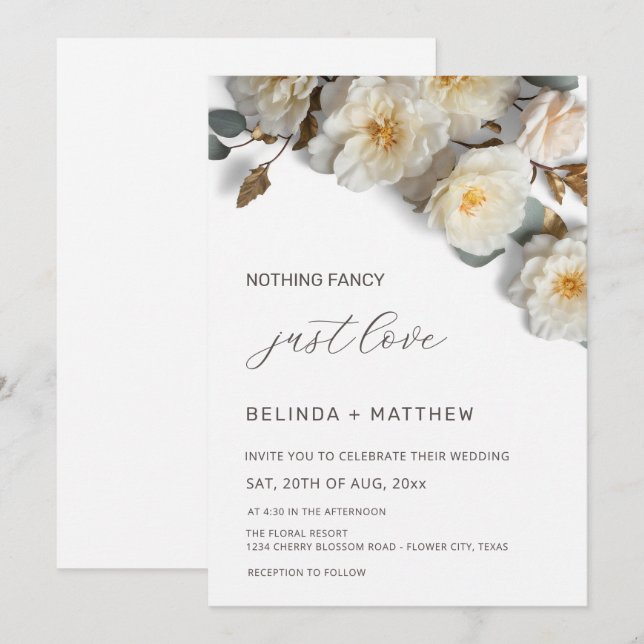 White Roses 3D Flowers Elegant White Wedding Einladung (Vorne/Hinten)