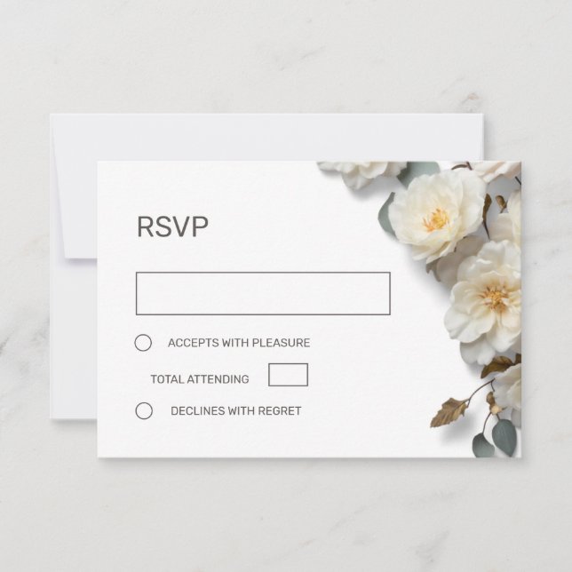 White Roses 3D Flowers RSVP Karte (Vorderseite)