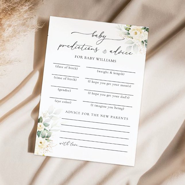 White Roses Baby Shower Predictions Card (Von Creator hochgeladen)