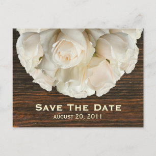 White Roses & Barnwood Save the Date Postcard Ankündigungspostkarte