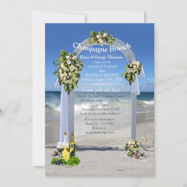White Roses Beach Mariage Douche Invitation (Devant)