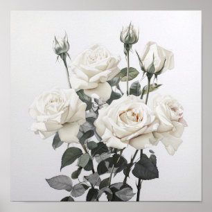 White Roses Blume Art Print Poster