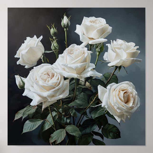 White Roses Blume Art Print Poster (Vorne)