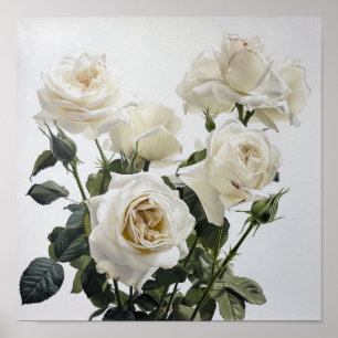 White Roses Blume Art Print Poster