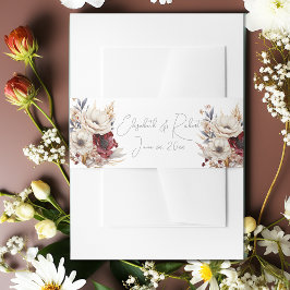 White Roses Burgundy Poppies Watercolor Einladungsbanderole