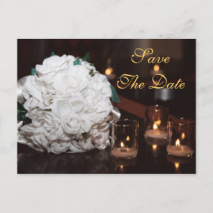 White Roses & Candlelight Save the Date Card Ankündigungspostkarte
