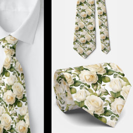 White Roses Classic Formale Floral Neck Tie Krawatte