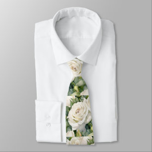 White Roses Classic Formale Floral Neck Tie Krawatte