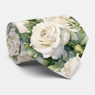 White Roses Classic Formale Floral Neck Tie Krawatte