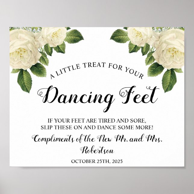 White Roses Dancing Feet Flip Flops Hochzeitszeich Poster (Vorne)