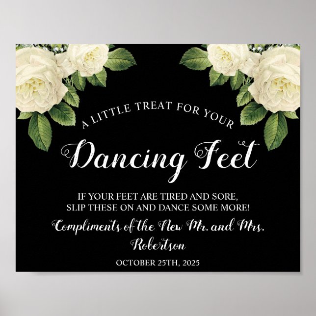 White Roses Dancing Feet Flip Flops Hochzeitszeich Poster (Vorne)