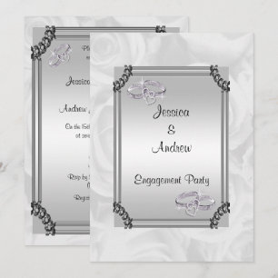 White Roses & Diamond Wedding Rings Verlobung Einladung