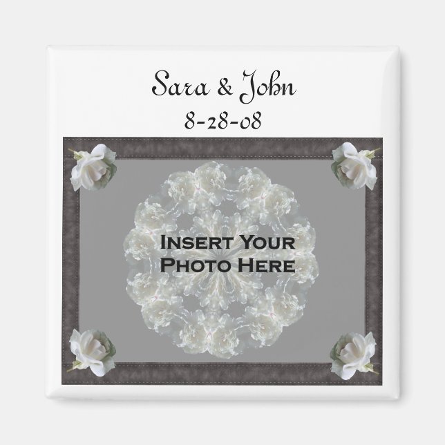 White Roses Elegante Wedding Favor Foto Magnet (Vorne)