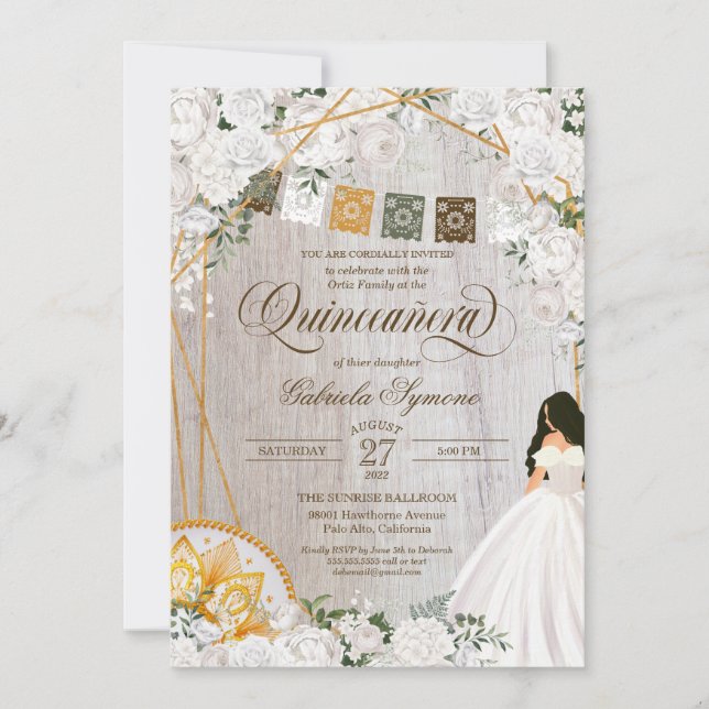 White Roses Eleganter Western Charro Quinceanera I Einladung (Vorderseite)
