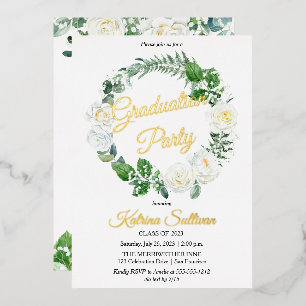 White Roses Eukalyptus Greenery Abschluss 2023 Folieneinladung