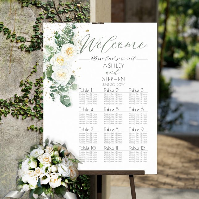 White Roses | Eukalyptus-Hochzeitstabelle Poster (Von Creator hochgeladen)