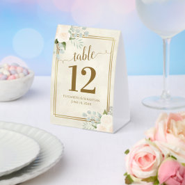 White Roses & Eukalyptus Wedding Tischnummer Tischaufsteller