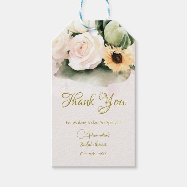 White Roses Fall Pumpkins Geschenkanhänger (Vorderseite)