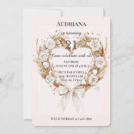 White Roses Floral Heart Bow Birthday Einladung
